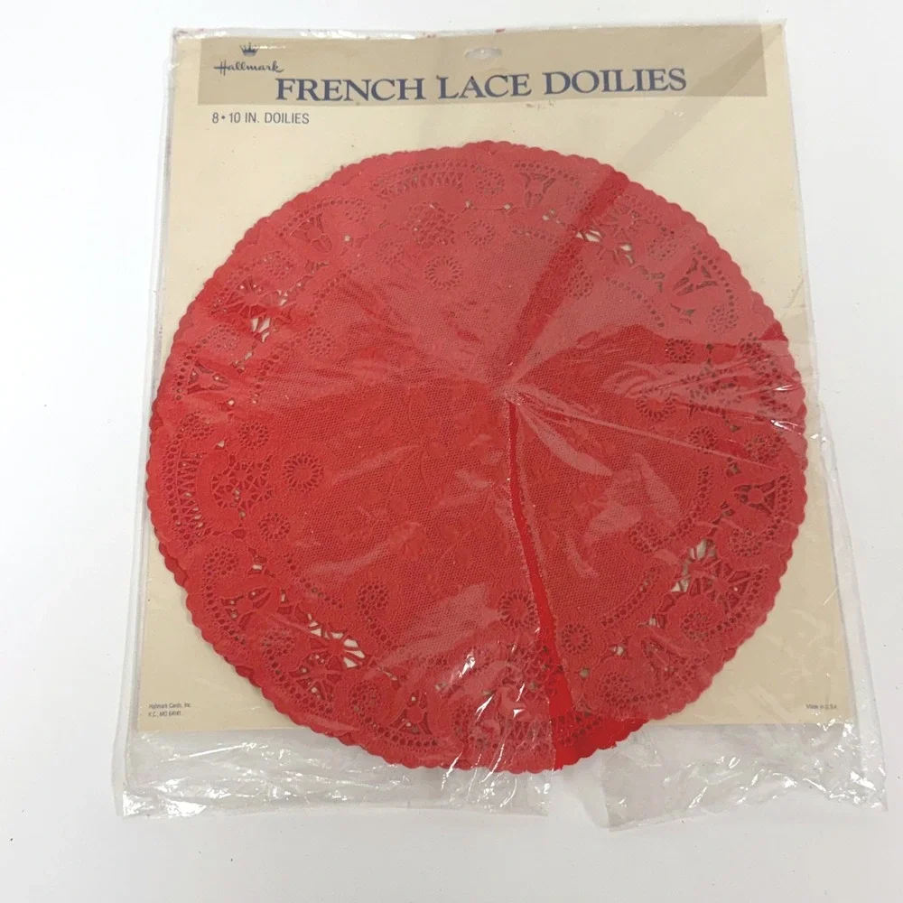 Vintage Hallmark French Lace Doilies Red Green Paper Lot of 3 Packs 6in 10in